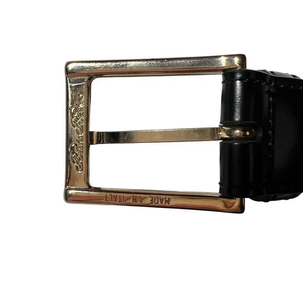 Brooks Brothers Brown Black Leather Belt Gold Tone Buckle Size 44 Italy